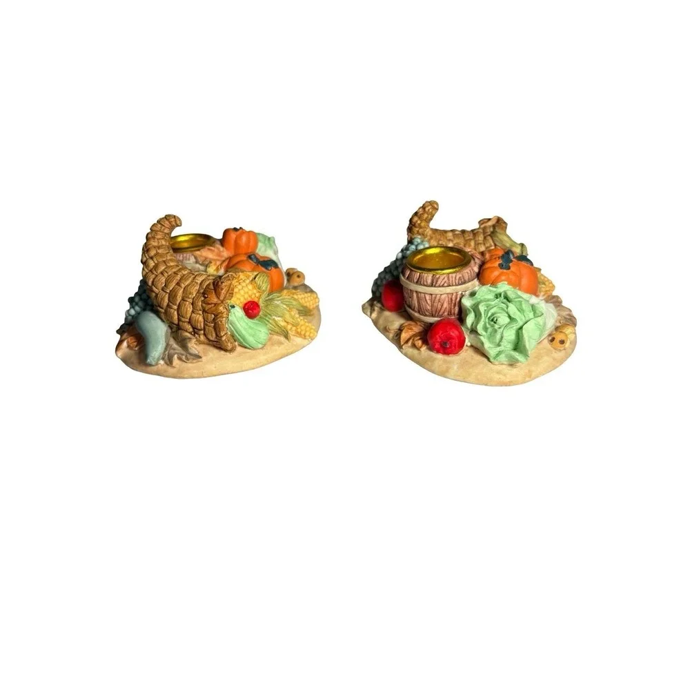 Pair of‎ Stoneware Thanksgiving Cornucopia Tapered Candle Holders